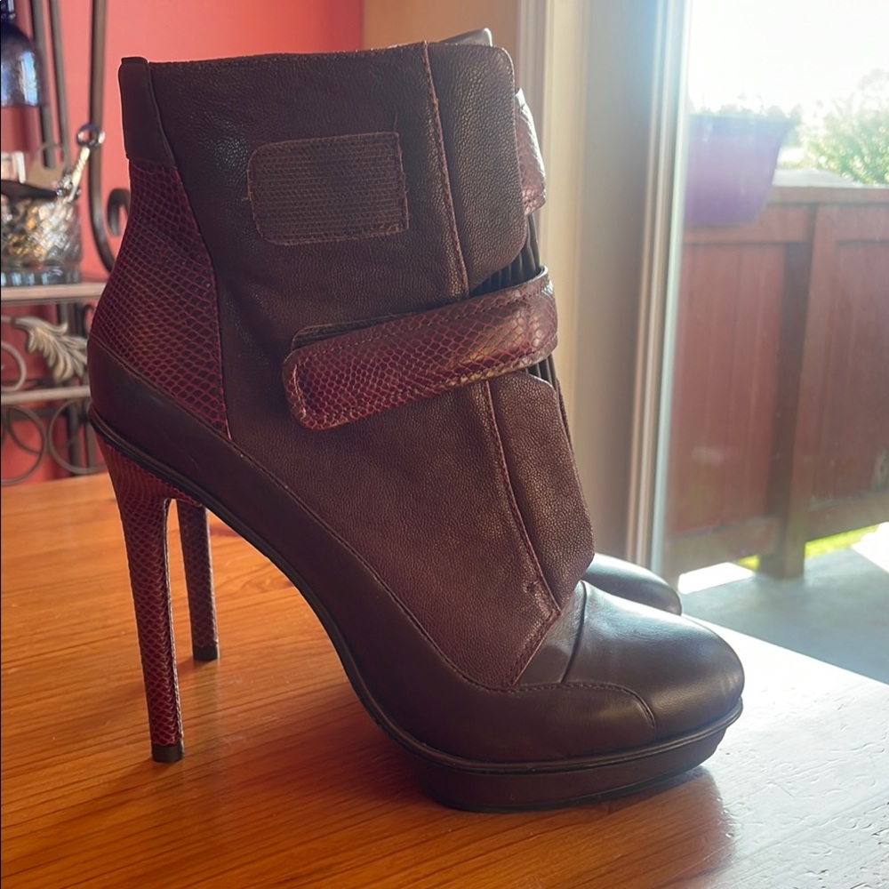 BCBG Burgundy Heeled Boots with Sleek Design